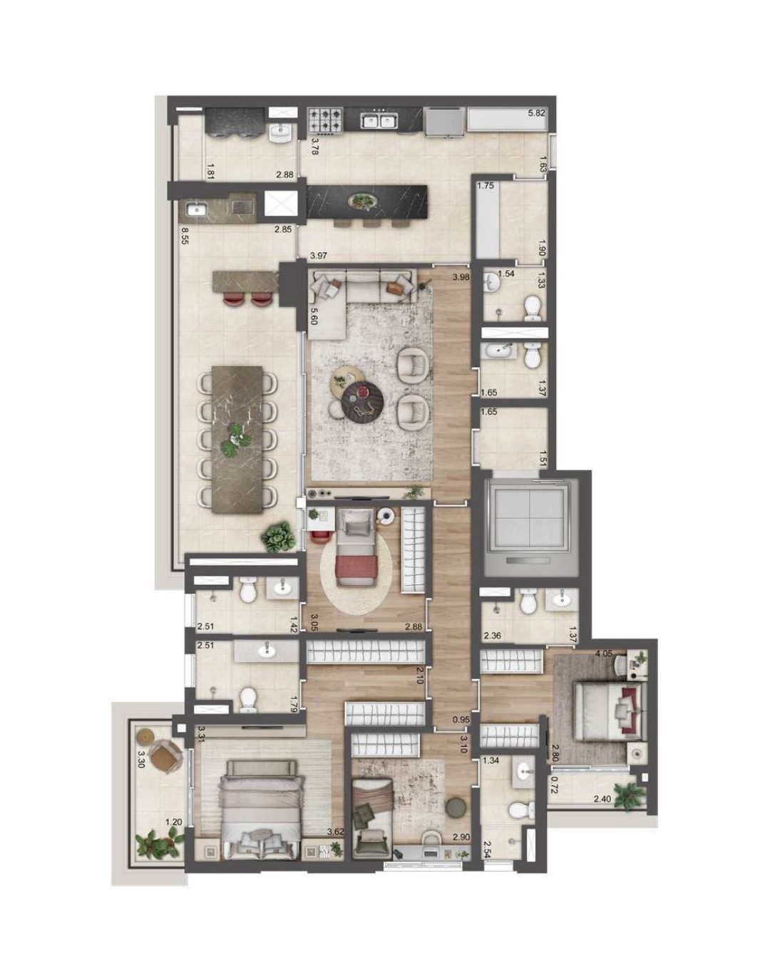 Planta baixa de 180 m², Torre A